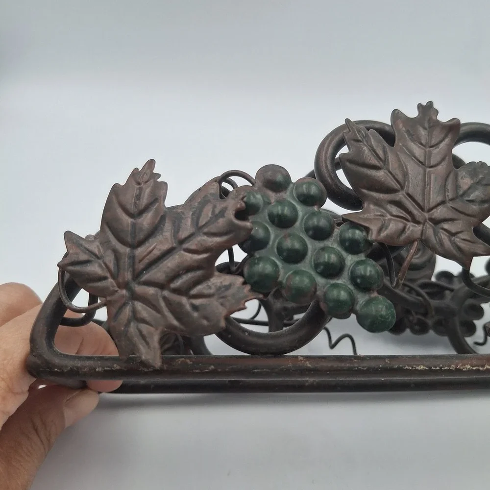 Rectangular Three Votive Candle Holder Metal Vines Grapes Leaves Motif 8‎ Inches